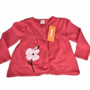 Nwt Pink Cardigan Sweater  Ladybug Flower Embroidered Cotton Size 2T